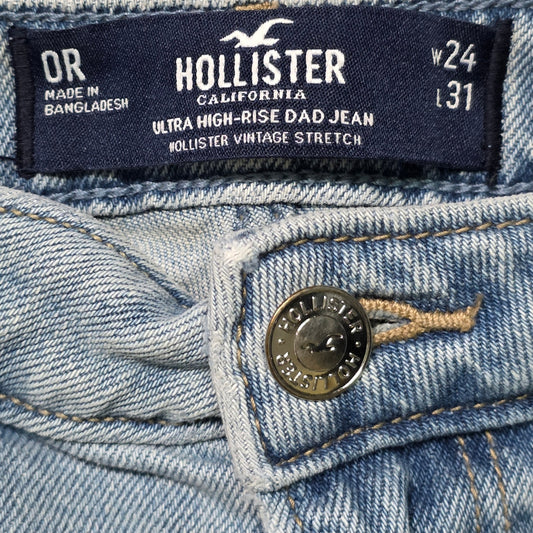 Hollister Ultra High-Rise Ripped Patch Dad Jeans Women’s 0R 24x31 Light Wash
