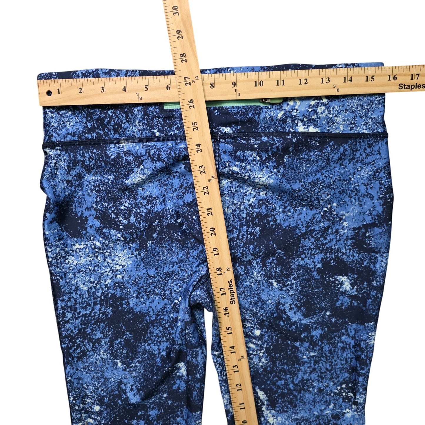 Under Armour Capri Leggings Women M Blue Splatter Print Zipper Pocket