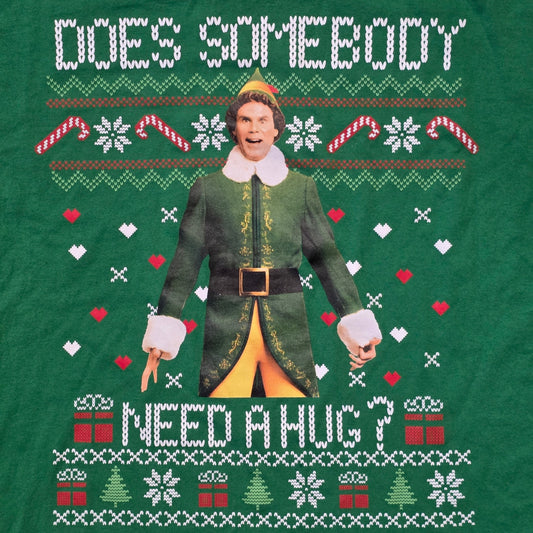 Elf “Does Somebody Need A Hug?” Graphic Tee Men’s XL Green Cotton Holiday Shirt