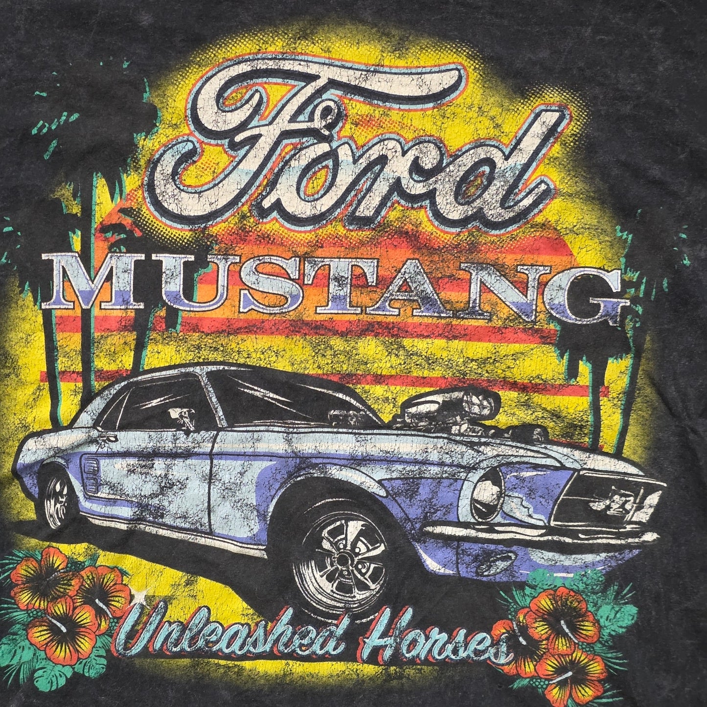 Ford Mustang Classic Car Tropical T-Shirt Men’s M/L Black Short Sleeve