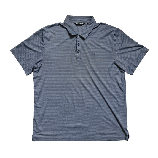 TravisMathew Polo Shirt Men’s Large Navy Blue Stripes Short Sleeve Golf