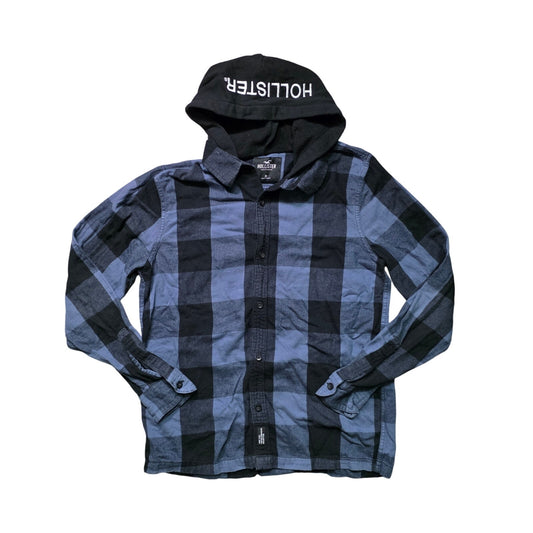 Hollister Shirt Men’s M Blue Check Flannel Cotton Long Sleeve Hooded