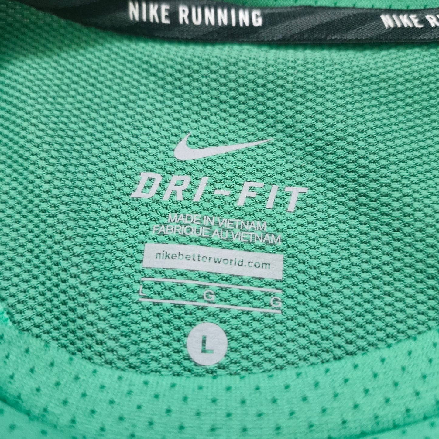 Nike Shirt Mens Large Green Dri Fit Long Sleeve Crew Neck Logo Running Active