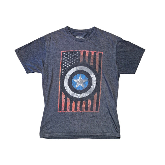 Captain America Men’s Large Gray Graphic Tee Marvel Short Sleeve Crew Neck