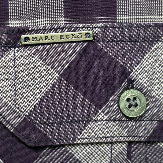 Marc Ecko Check Shirt Men’s L Purple Cotton Long Sleeve Casual