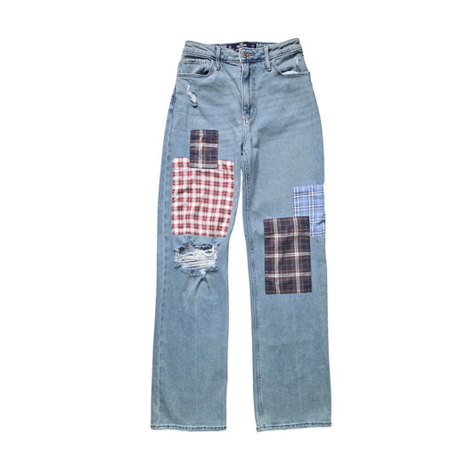 Hollister Ultra High-Rise Ripped Patch Dad Jeans Women’s 0R 24x31 Light Wash