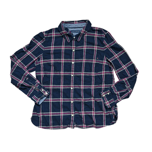 Tommy Hilfiger New York Fit Blue Pink Shirt Men’s Size Small Button-Up